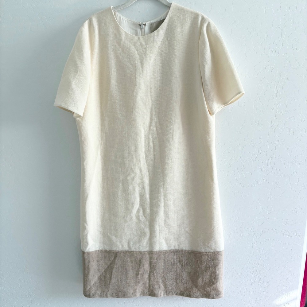 Olivine Gabbro Dress Block Cream Tan Short Sleeve‎ Career Casual Minimalist